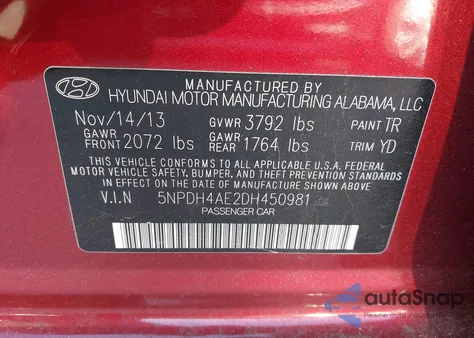 2013 Hyundai Elantra Gls из США, поврежденный, VIN 5NPDH4AE2DH450981